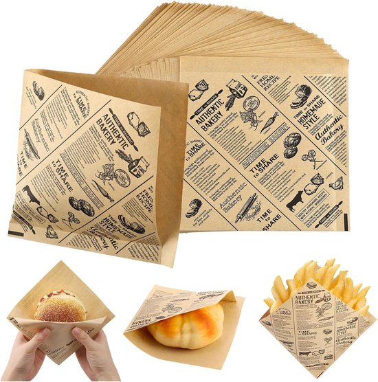Grease Resistant Paper - 150 Pcs - Grease Free Wraps - Baking Tools - Gift Wrapping Paper - Oil Resistant Food Safe Wrapping Paper - Voor Burgers - Sandwiches - Frietjes - Multi-Purpose Keuken Papier van Merkloos	