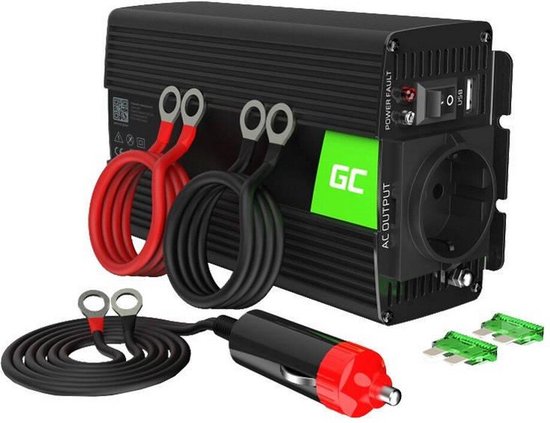 GREEN CELL 12V| Voltage Auto Omvormer 12V naar 220V/230V, 300W(continu) Gemodificeerde sinusgolf van Green Cell