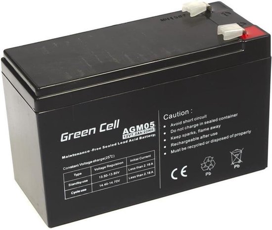 Green Cell Loodaccu 12 V 7.2 Ah Loodgel (b x h x d) 151 x 95 x 65 mm Kabelschoen 6.35 mm Cyclusbestendig, Onderhoudsvrij van Green Cell
