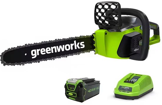 Greenworks 40V Elektrische Kettingzaag - Kettingsnelheid: 12 m/s - Koolborstelloze motor - Kettingzaag - Snoeizaag - Incl. 1x 4Ah batterijen + 1x oplade - Groente van Merkloos	