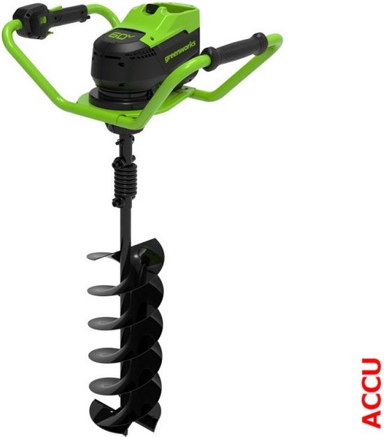 Greenworks 60 volt grondboormachine GD60EA met verlengstuk en adapter exclusief accu en lader van Greenworks
