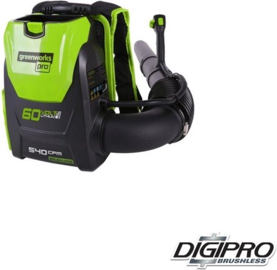 Greenworks - Accu bladblazer 60 Volt - rug gedragen - zonder accu - 3 jaar garantie - koolborstel vrij - digipro - blaassnelheid 225 km/h - 3,75 kg van Greenworks