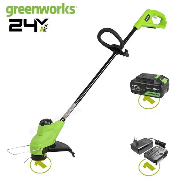 Greenworks Accu Grastrimmer 24V - Gazonkantentrimmer met 1 accu's 2Ah - Uitgerust met TORQDRIVE™ - Voor Tuin en Gras