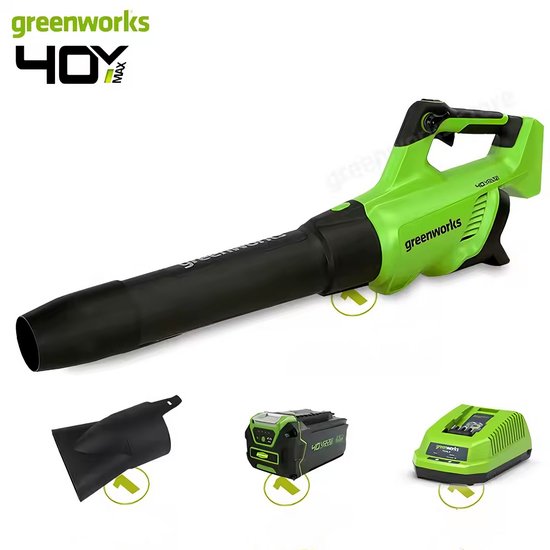 Greenworks Bladblazer 40V - Elektrische bladblazer - 500 CFM+luchtsnelheid 120 km/u - Incl. 4.0Ah accu - Blazen, Zuigen & Versnipperen van Merkloos	