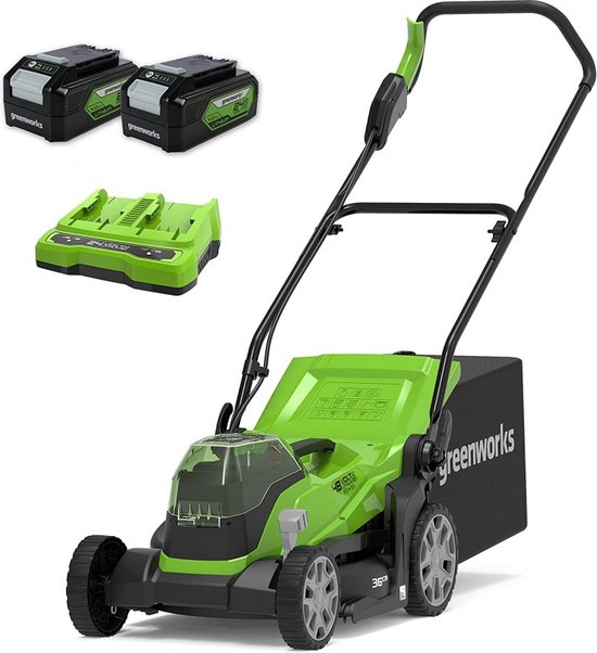Greenworks grasmaaier 2 x 24 volt met 2x 4ah batterij en dual lader G24X2LM36K4X van Greenworks