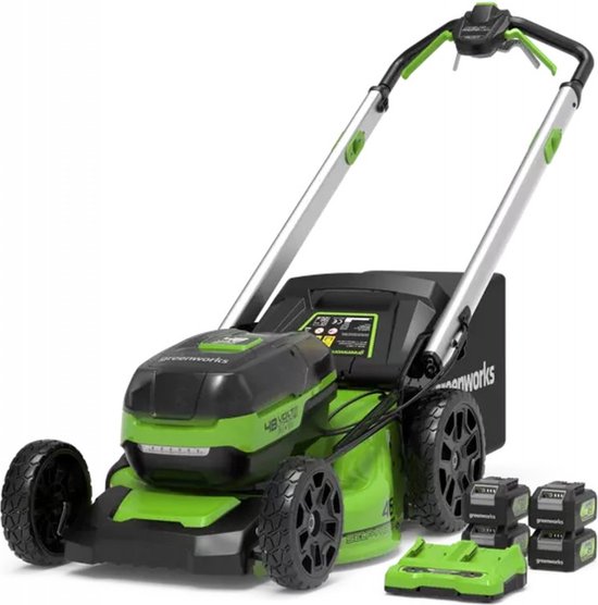 Greenworks - Grasmaaier - 48 Volt (2X24 Volt) Accu maaier incl 4x4AH accu en dual lader van Greenworks