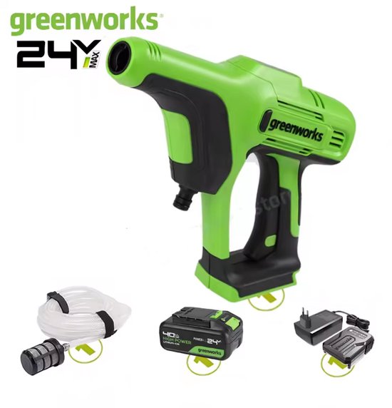 Greenworks Hogedrukreiniger - 24V 400W draagbare hogedrukreinigers - autoreiniger met 1*4000mAh accus - 5 m slang,voor auto's van Merkloos	