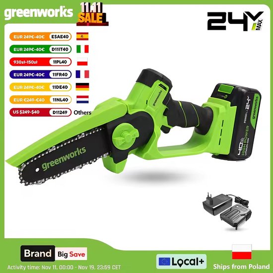 Greenworks Mini Kettingzaag 6 Inch – Kettingzaag – Snoeizaag – Takkenzaag – Handzaag – Boomzaag – Brushless - Inc. accessoires van Greenworks