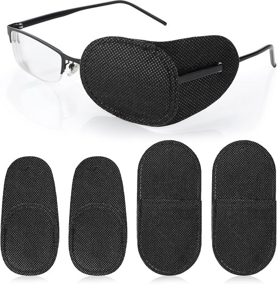 Grevosea Adult Eye Patches, 12 Piece Eyepatch for Glasses Fabric Eye Treatment Lazy Eye Amblyopia Strabismus for Left or Right Eyes, 2 Sizes Black van Merkloos	