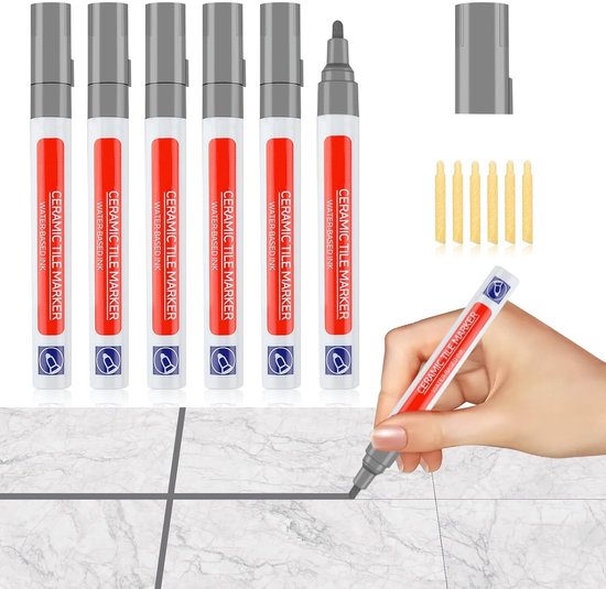 Grijze Tegelpen voor Voegen met 6 Vervangtips - Waterdichte Reparatiepotlood voor Keuken, Badkamer, Wanden en Vloeren