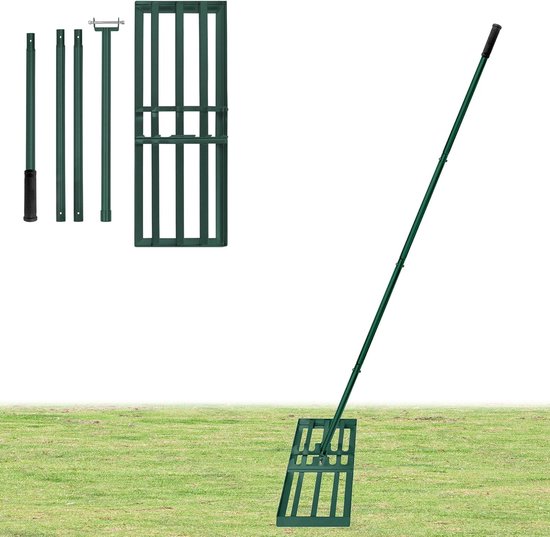 Groen Gazonhark 75x25cm, Gesegmenteerd 101-202cm in hoogte Verstelbaar, Tuinharken met Rubberen Handgreep, Draagbare Vlakvlakvlak, Afneembaar Gazonnivelleringshark voor Tuin/Gazononderhoud/Yard Golf, NAIZY van Merkloos	