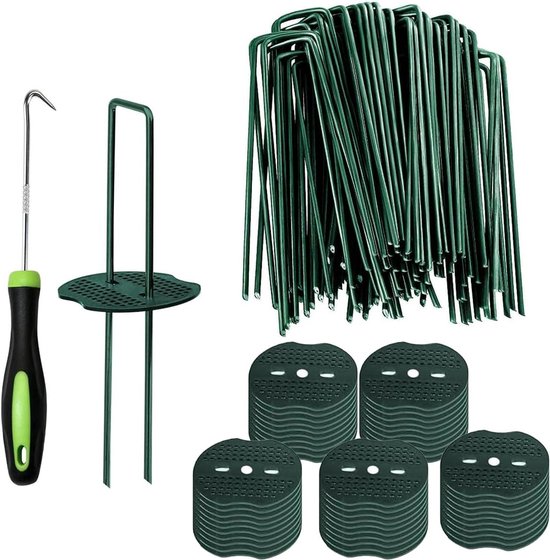 Groene Haringen - Kunstgras Pinnen - Ondergrond Bevestigen - Set van 100 - 150 mm - Groen