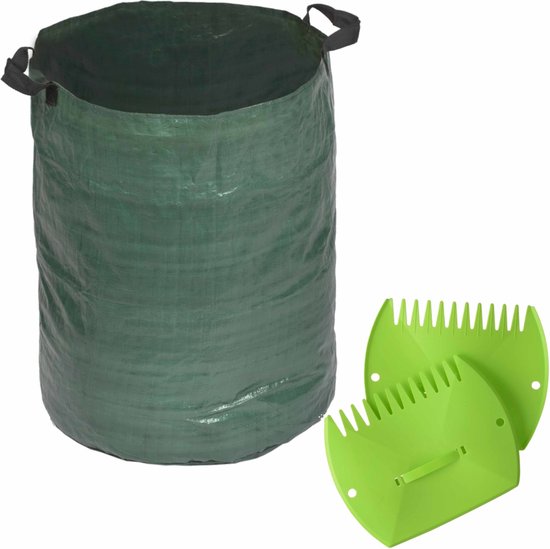 Groene tuinafvalzak opvouwbaar 120 liter met een setje bladharken/tuinafval grijpers - Tuinieren opharken van Groën