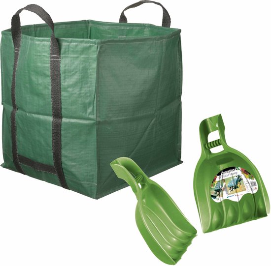 Groene tuinafvalzak opvouwbaar 148 liter met een setje bladharken/tuinafval grijpers - Tuinieren opharken van Merkloos	