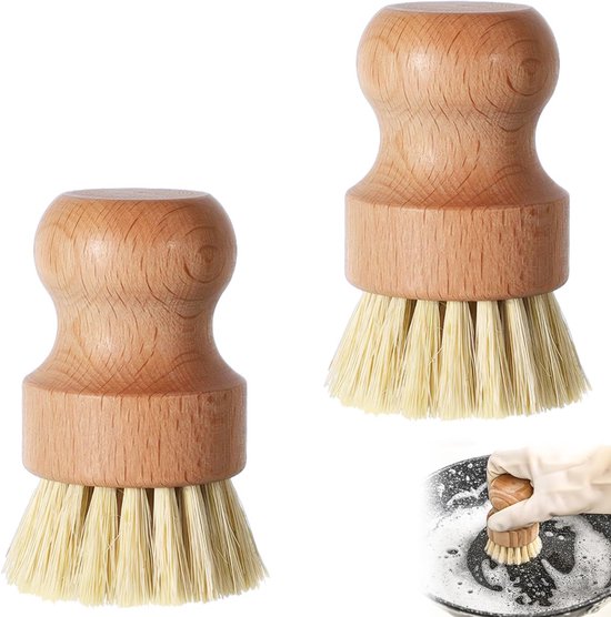 Groenteborstel, 2 stuks, bamboe en paardenhaar | Paddenstoelborstel, Aardappelborstel, Keukenborstel, Handpalmborstel, Houten afwasborstel, Natuurlijke materialen