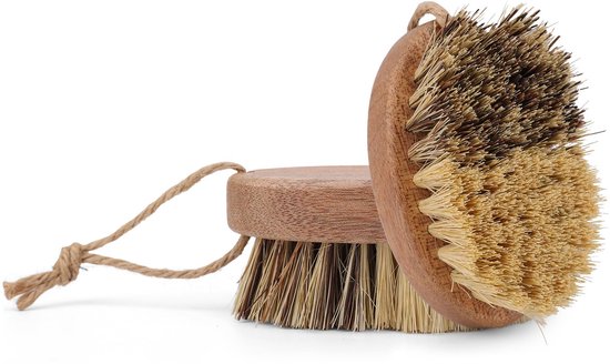 Groenteborstels met Houten Handvat, Dubbele Borstelharen van Sisal en Palmvezel Keukenborstel met Ophangkoord voor Groenten Aardappelen Wortelen en Fruit