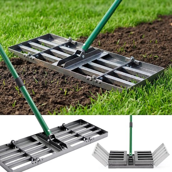 Grond Egalisatie Hark - 76 x 25 cm Tuin Hark voor Grond, Zand en Grind met Verstelbare Handgreep van 84-196 cm, Vouwbare Tuin Hark voor Efficiënte Egalisatie