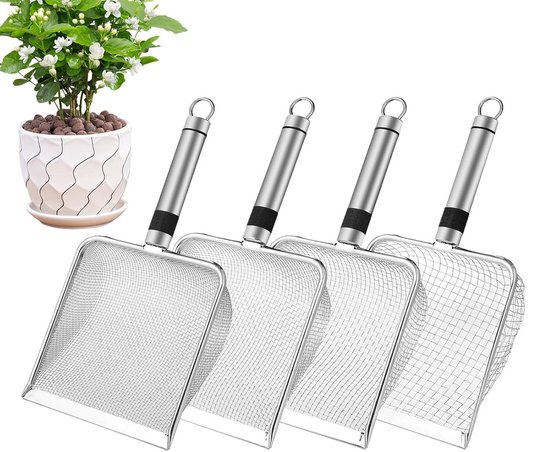 Grond Zeef - Schepzeef Compostzeef - Tuinwerk Compost Scheiden - Ergonomisch Roestvrij Staal - 29x14x10cm - Zilver van Merkloos	