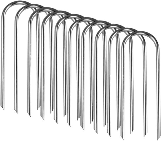 Grondankers - 10 Stuks - 15*4cm*3mm - Zilver - Gegalvaniseerd ijzer - U-vormige - Platte - Onkruidmat - Voor het bevestigen van worteldoek, tuinvlies, schutting, kunstgras, folies van Merkloos	