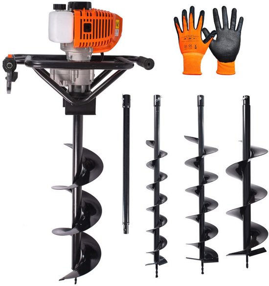 Grondboor met 52 cc motor - Professionele motorboor met verwisselbare bits en verlenging van Merkloos	