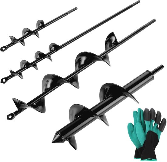 Grondboor Set voor Tuin en Aardewerk - 4 Stuks (22, 30, 42 cm) + Handschoenen van Merkloos	