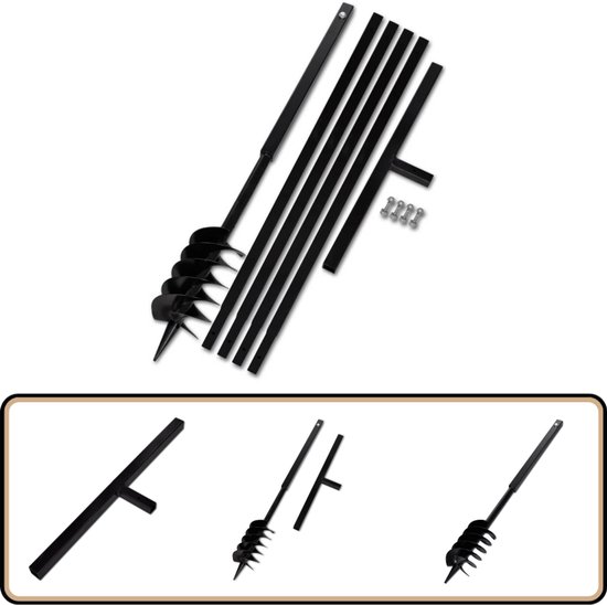 Grondboor Staal 5m met Verlengstukken - Zwart Tuin Gereedschap - Grondboor - Tuingereedschap - Grond Boren - Grondboor Kopen van Merkloos	