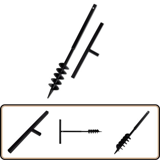 Grondboor Staal - Zwart - 1m - Dubbele Schroef 100mm Tuin Gereedschap - Grond Boor - Tuinaanleg - Planten - Bemesten van VONROC