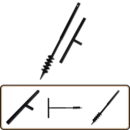 Grondboor Staal Zwart - 1m Dubbele Schroef 80mm Grondoor - Grondboren - Tuingereedschap - Tuinonderhoud - Boorgerei van Merkloos	
