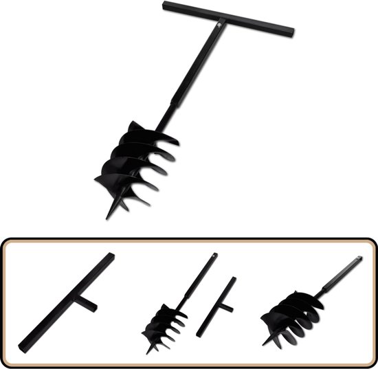 Grondboor Staal Zwart met Handvat en Schroefkop 200mm Grondoor - Grondboren - Tuingereedschap - Tuinwerkzaamheden - Planten van Grondoor