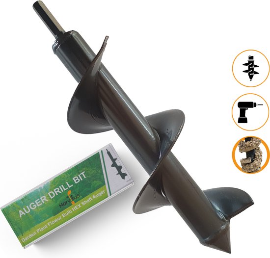 Grondboor voor boormachine - 8x25 cm - zwart - eenvoudig gebruik - compacte handgrondboor van DeWit