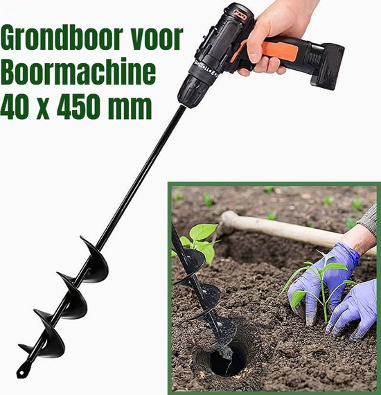 Grondboor voor Boormachine Staal ø4 cm x 45 cm Bollenboor Bollenpoter Grond Boor Slangenboor Bollenboor Tuinboor