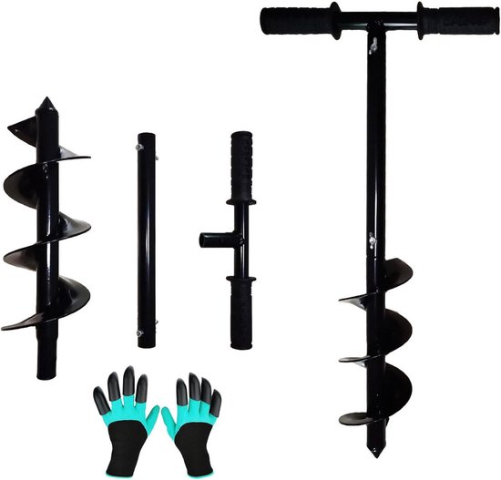 Grondboor voor tuin en strand, 10 x 60 cm, T-greep, handboor voor bloembollen, bomen, hekpalen, strandparasols, zonder gereedschap te monteren van Merkloos	