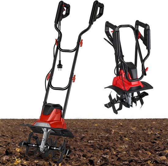 Grondfrees Tuinfrees Elektrische Motorhark Cultivator voor Tuingereedschap, 1050 W rode en zwarte elektrische grondfrees van Merkloos	