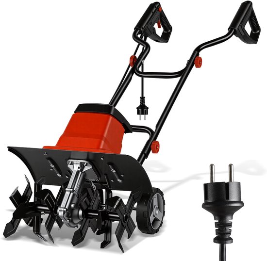 Grondfrees Tuinfrees Elektrische Motorhark Cultivator voor Tuingereedschap, 1500 W rode en zwarte elektrische grondfrees met wielen van Merkloos	