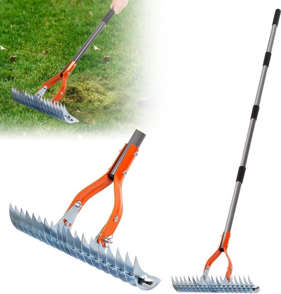 Grondhark met Verstelbare Handgreep - 170 cm Telescoopsteel - Verwijderbare Tuinhark - Voor Gezonde Grasgroei - ShopVlot