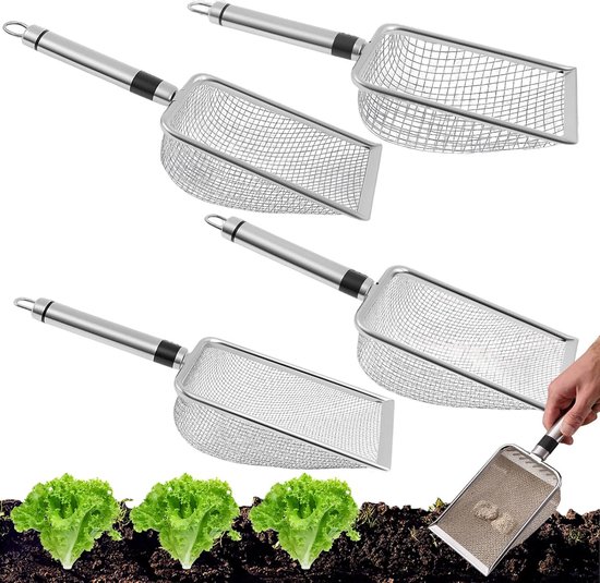 Grondzeef Set - Zeefschep Tuin - Potgrond Zeven - Roestvrij Staal - 4 Delig - Zilver