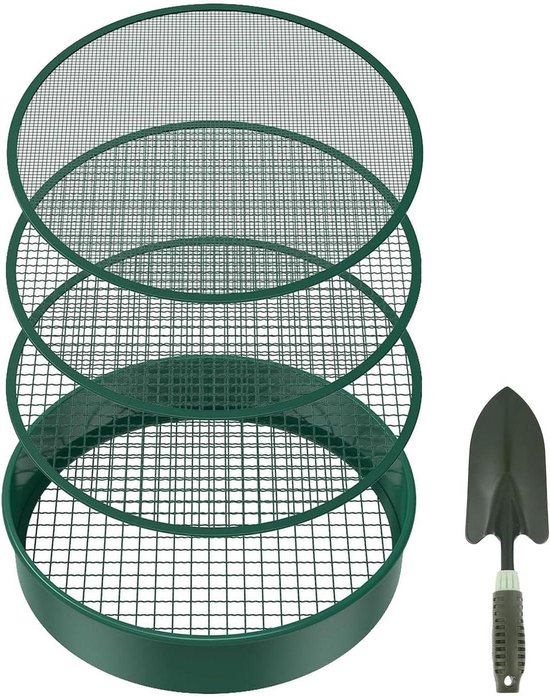 Grondzeef Tuinieren - Metaal Zeef - Bodem Verbeteren - 4 Verwisselbare Mazen - 315 x 315 x 8 cm - Donkergroen