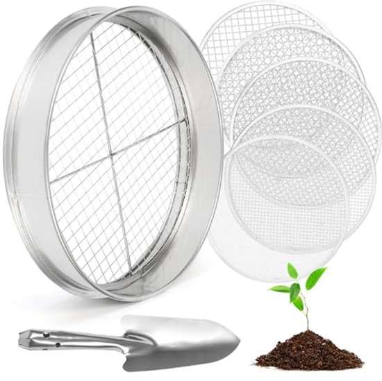 Grondzeef voor tuingereedschap 12 inch met verwisselbare fijne zeven en accessoires van Merkloos	