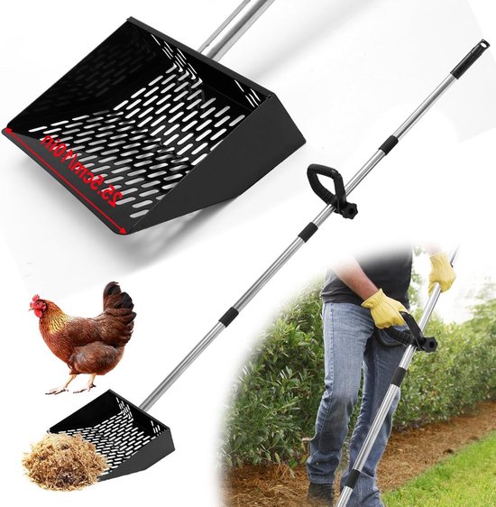 Grote Hark voor Kippenmest met 137 cm Handvat, Ideaal voor Kippenhok Accessoires, Scheiden van Mest en Debris, Kippenmest Hark en Tuin Gereedschap (25,5 cm)