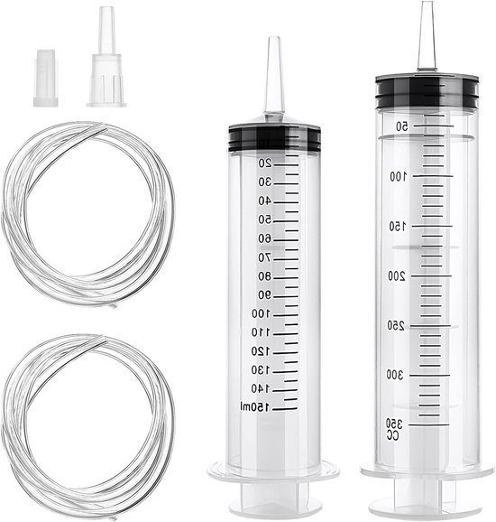 Grote herbruikbare spuiten 150 ml en 350 ml, kunststof spuiten met 2 slangen voor laboratorium en industrie, niet medisch gebruik