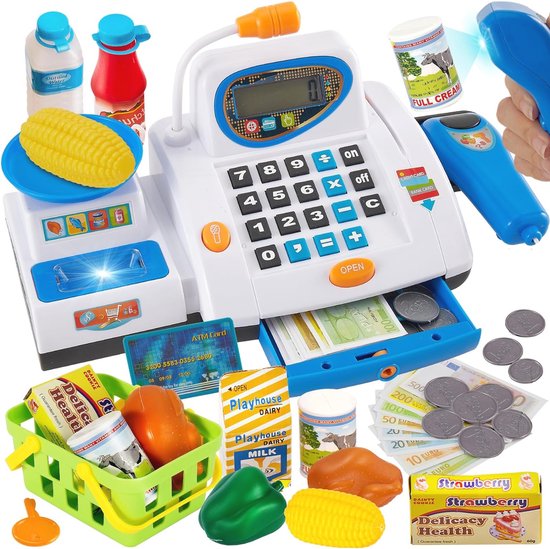 Grote kassa voor kinderen met scanner en microfoon - Supermarktspeelgoed en verjaardagscadeau voor meisjes van 3 tot 5 jaar van Playfun