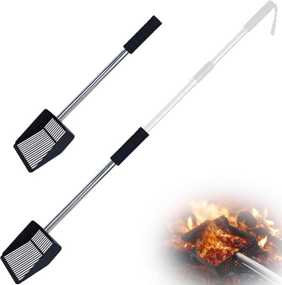 Grote Metalen Haard Schop met Aszeef en Verstelbare Roestvrijstalen Steel van Merkloos	