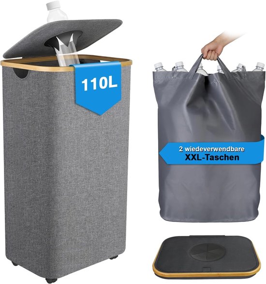 Grote opvouwbare opvangflessen van 110 l met wielen en deksel, ideale recyclingoplossing voor keuken en tuin