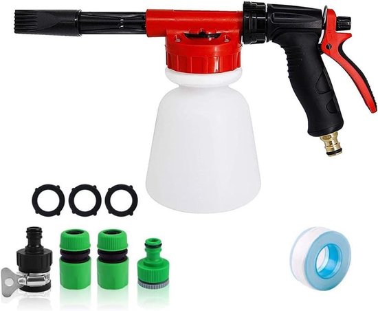 Grote schuimende autowasset met verstelbaar hogedrukspuitpistool, geschikt geschikt voor het reinigen van voertuigen, buitenoppervlakken en tuinbesproeiing, 9-delige montageset. van Merkloos	