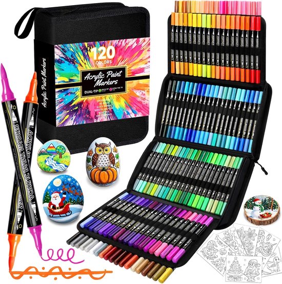 Grote set van 120 acrylstiften in diverse kleuren voor creatief schilderen en knutselen