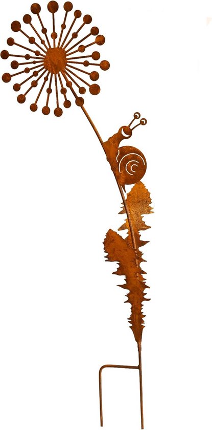 Grote Tuinsteker Paardenbloem met Slak Roest Patina Metaal Tuindecoratie 116 cm van Merkloos	