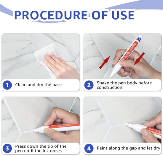 Groutmarker voor Tegels, Waterdichte Grout Pen voor Badkamer en Keuken, Perfect voor Vloeren en Voegen