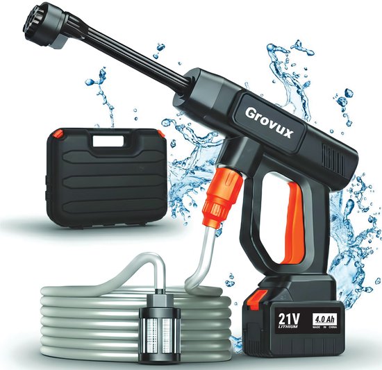 Grovux Draadloze Hogedrukreiniger - Auto Was Set - Terrasreinigers Groenaanslag - Hogedrukspuit - Incl. 48V 15000 mAh Accu - Zwart van Grovux