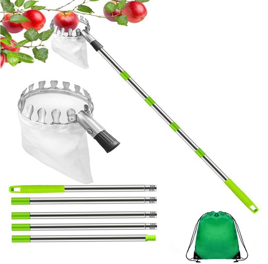 Gsedaox-Fruitplukker-2M-Lange fruitpluktool met telescopische steel-Verstelbare Steel-Appel Plukker-Fruit Plukker-Appelplukker-Groen van Gsedaox