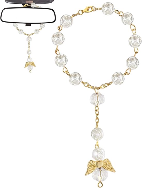 Guardian Angel Car Decoratie - Auto Spiegel Hanger - Achteruitkijkspiegel Sieraad - Auto Accessoires - Geluksbrenger - Rosary - Auto Pendant voor Spiegel (Goud) van Merkloos	